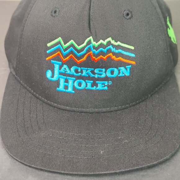Jackson Hole Wyoming Hat Cap Snap Back Boys Black Ski Resort - Picture 8 of 14